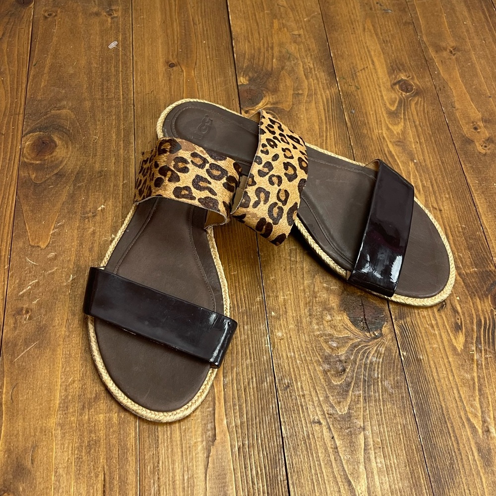 Ugg Amalia sandals black and leopard print size 7.5
